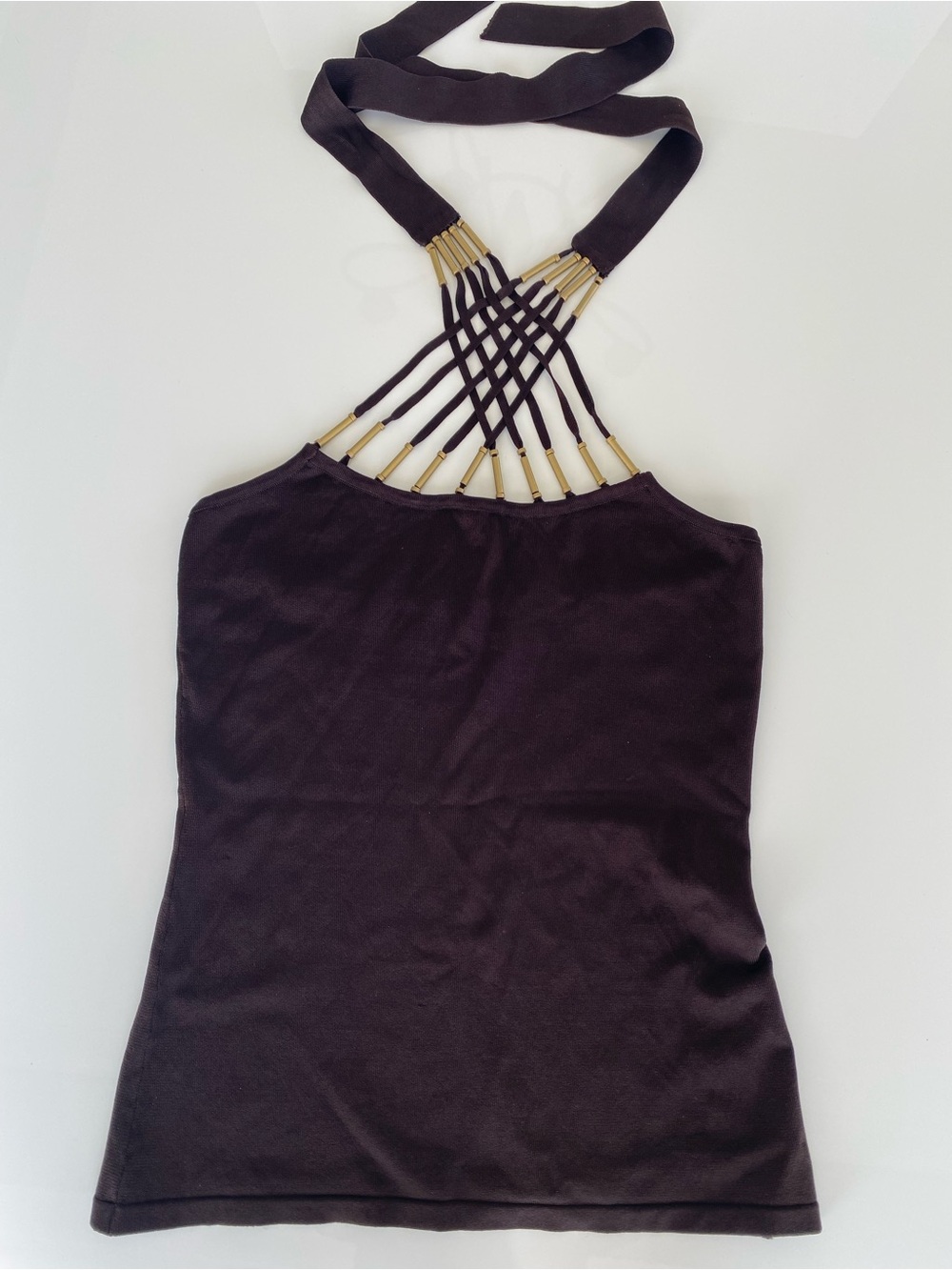 Vintage Y2K Cache Gold Hardware Lattice Halter Top S